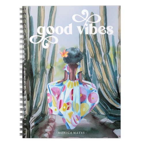 Good Vibes  Watercolor Trendy Retro Summer Desert Notebook
