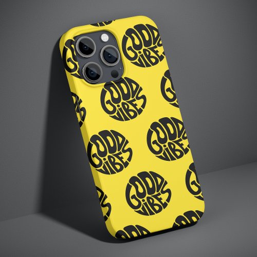 Good Vibes Yellow Trendy Modern Simple Typography Case_Mate iPhone 14 Case