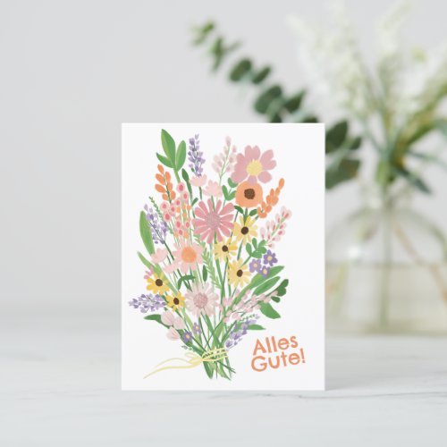 Good wild flowers sweet Gouache congratulations Postcard