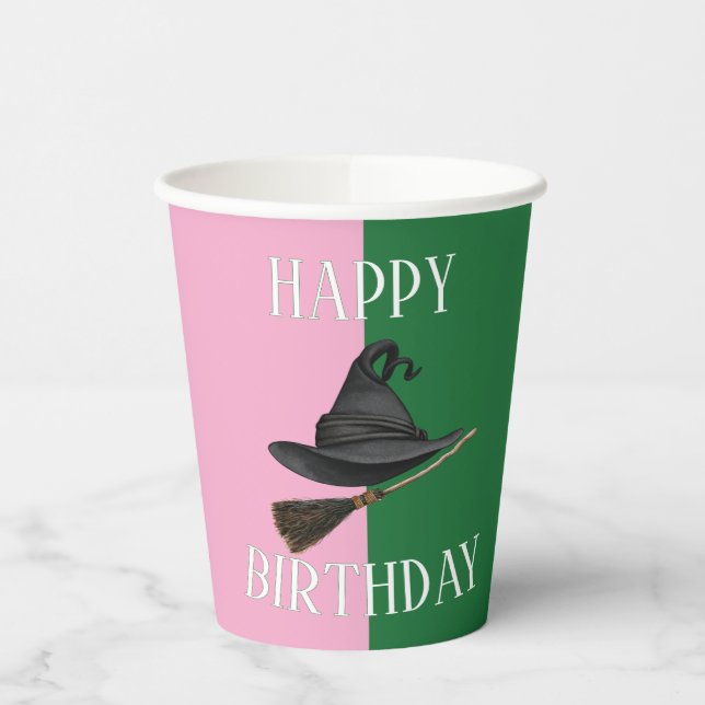 Good Witch Bad Witch Birthday - Pink & Green Party Paper Cups (Left)