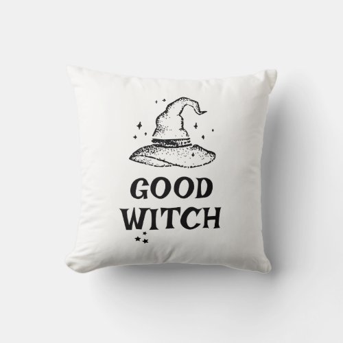 Good Witch Black and White Halloween Stars  Throw Pillow