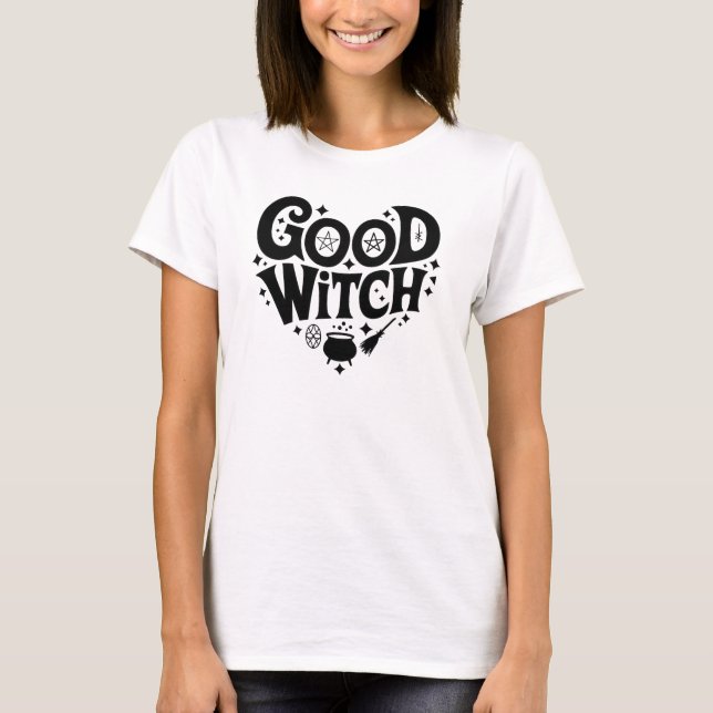 Good Witch Black and White Womens Halloween T-Shirt (Front)