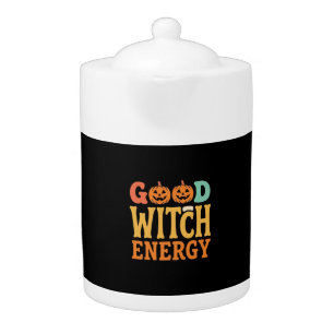 Good Witch Energy Halloween Pumpkin Design_1 Teapot