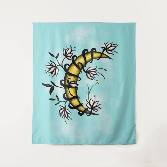 Good Witch Floral Moon Boho Tapestry (Front)