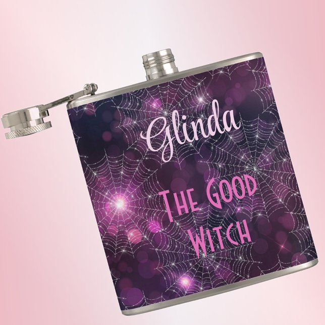 Good Witch Halloween Name on 6oz Vinyl Wrapped Flask (Creator Uploaded)