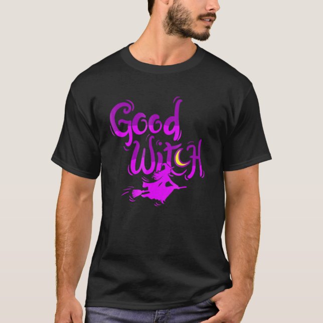 Good Witch Halloween  Witch Flying On Broom Stick T-Shirt (Front)