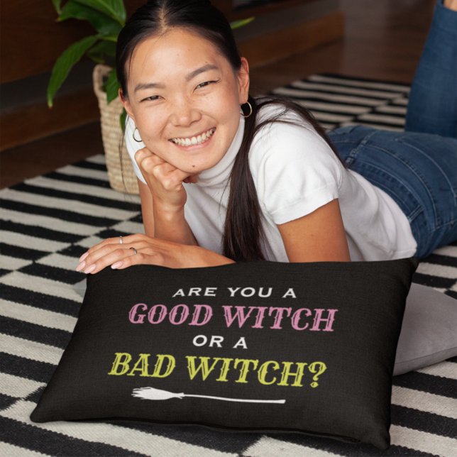 Good Witch or a Bad Witch Black Halloween Quote Lumbar Pillow (Creator Uploaded)