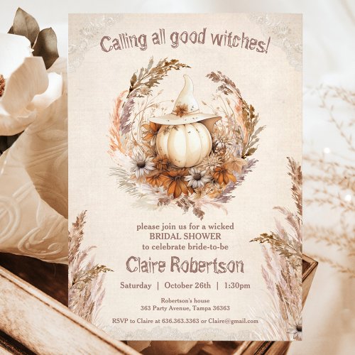 Good Witch Pumpkin Halloween Bridal Shower Party  Invitation