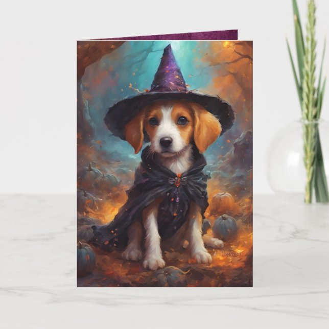 Good Witch Puppy, Cute Halloween Dog Greeting Card (Front)