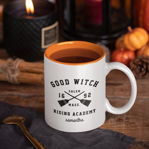 Good Witch Riding Academy Personalized Halloween Two_Tone Coffee Mug