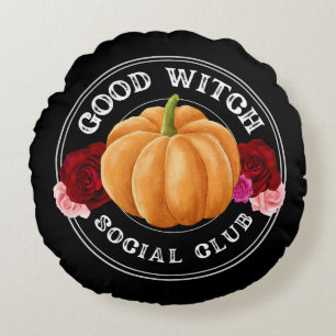 Good Witch Social Club Halloween Round Pillow