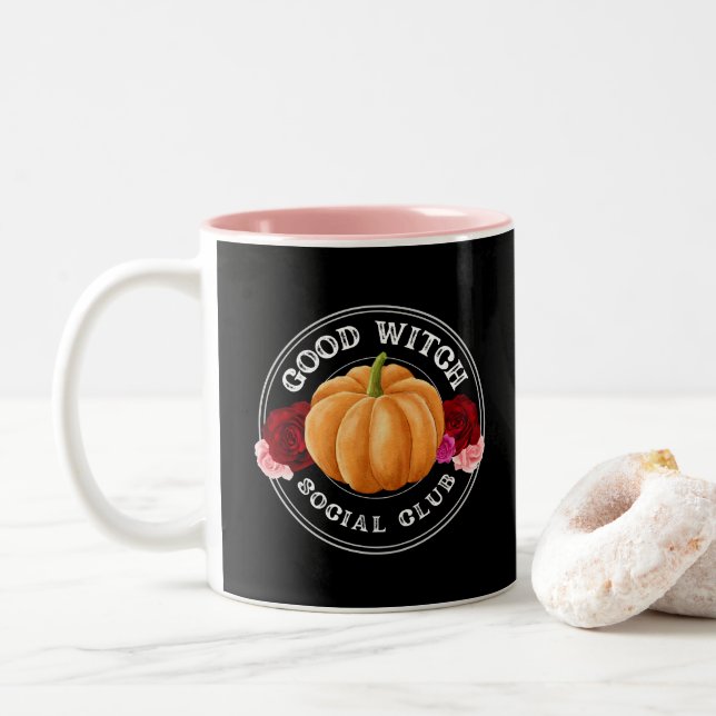 Good Witch Social Club Halloween Two-Tone Coffee Mug (With Donut)