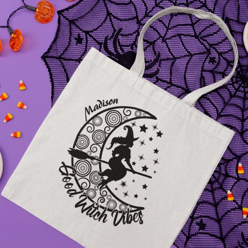 Good Witch Vibes Modern Halloween Custom Name Tote Bag