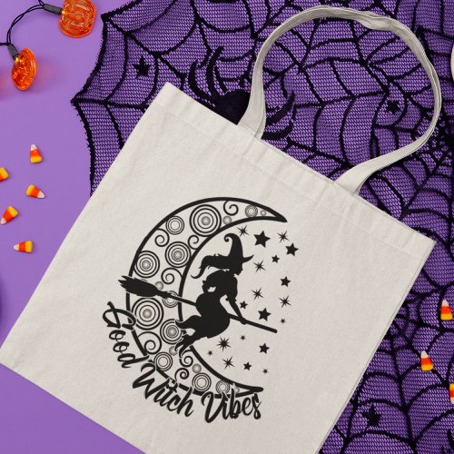 Good Witch Vibes Modern Halloween Moon Script Tote Bag