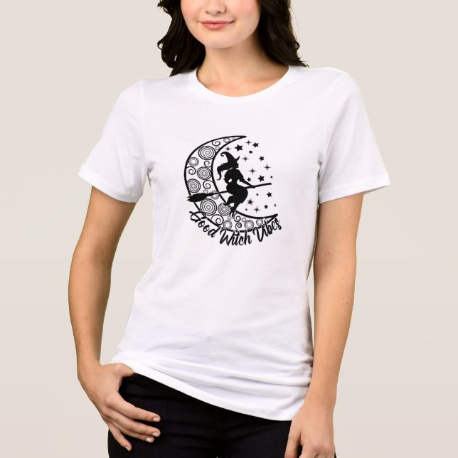 Good Witch Vibes Modern Halloween Moon Script Tri-Blend Shirt (Front)