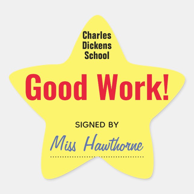 Good Work! Well done pupil at school Star Sticker (Front)