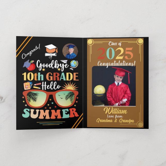 Goodbye 10th Grade Hello Summer Graduation  Foil Greeting Card (Inside Laydown)