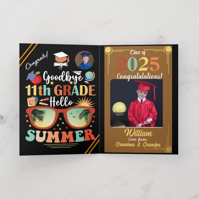 Goodbye 11th Grade Hello Summer Graduation Custom Foil Greeting Card (Inside Laydown)