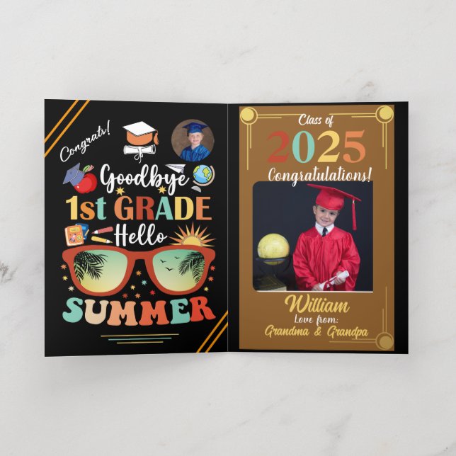 Goodbye 1st Grade Hello Summer Graduation Custom   Foil Greeting Card (Inside Laydown)