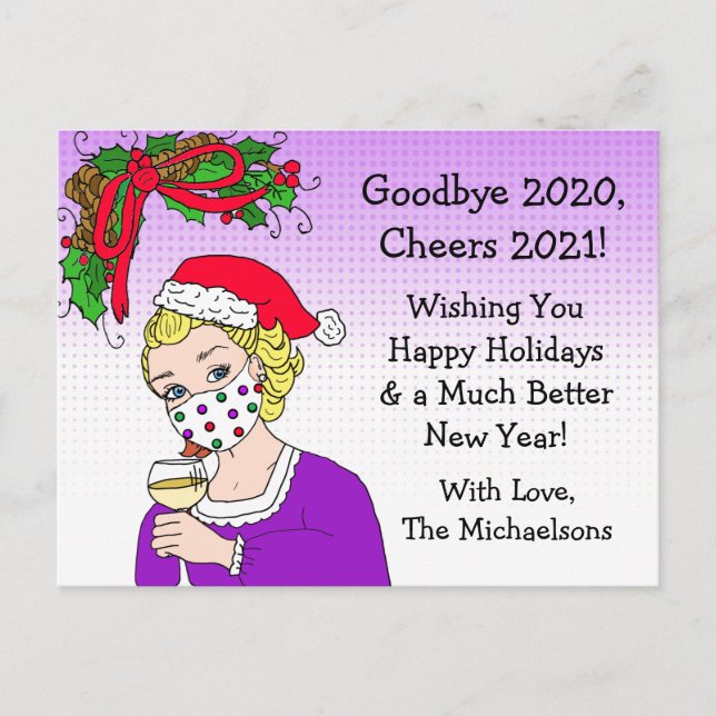 Goodbye 2020 Christmas Humor Funny Retro Lady Postcard (Front)