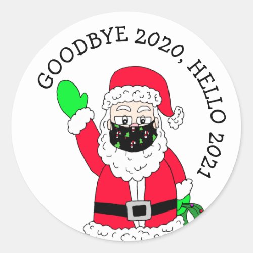 Goodbye 2020 Hello 2021 Facemask Santa Claus Classic Round Sticker