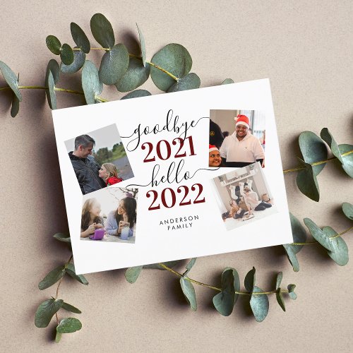 Goodbye 2021 Hello 2022 Calligraphy Photo New Year Postcard