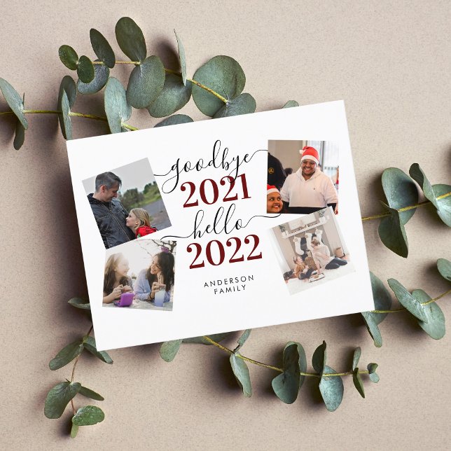 Goodbye 2021 Hello 2022 Calligraphy Photo New Year Postcard (Creator Uploaded)