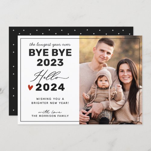 Goodbye 2023 Hello 2024 New Year Minimalist Photo Holiday Card