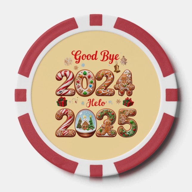 Goodbye 2024 Hello 2025 Happy New year Design Poker Chips (Front)