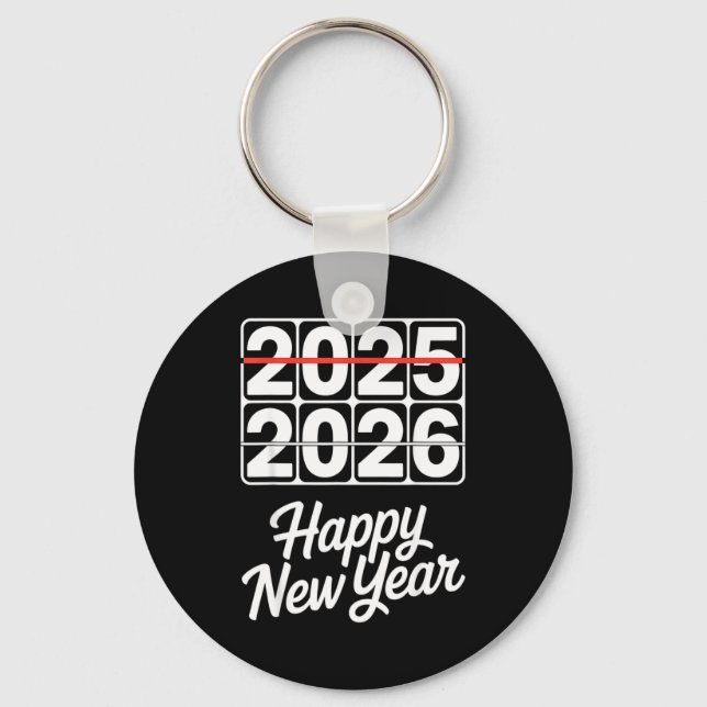 Goodbye 2025 Hello 2026 Clock Happy New Year Party Keychain (Front)