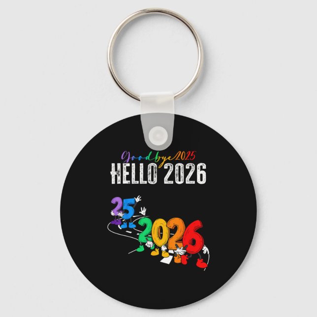 Goodbye 2025 Hello 2026 Funny Cartoon New Year Boy Keychain (Front)