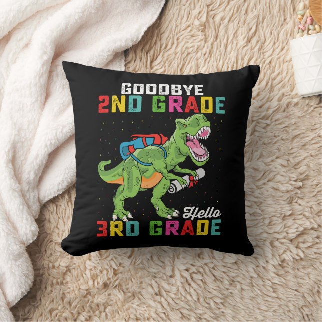 Goodbye 2nd Grade Hello 3rd Grade T Rex Dinosaur Throw Pillow (Blanket)