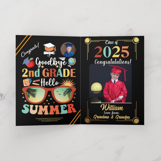 Goodbye 2nd Grade Hello Summer Graduation Custom   Foil Greeting Card (Inside Laydown)