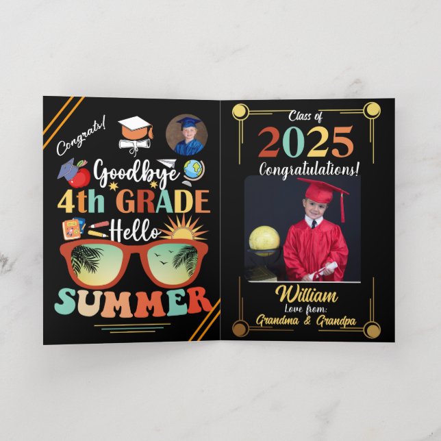 Goodbye 4th Grade Hello Summer Graduation Custom   Foil Greeting Card (Inside Laydown)
