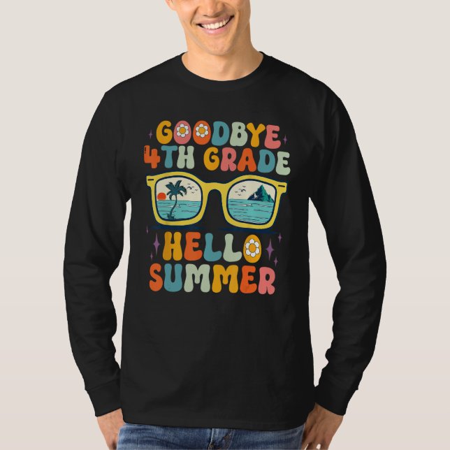 Goodbye 4th Grade Hello Summer Groovy Teacher Girl T-Shirt (Front)