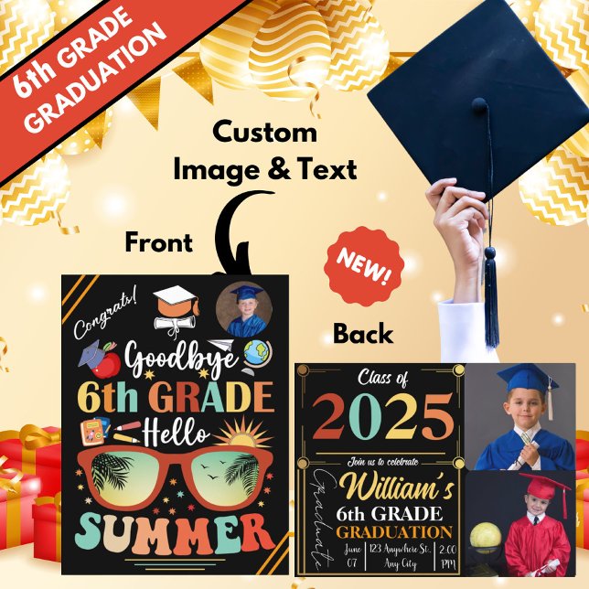 Goodbye 6th Grade Hello Summer Graduation Custom   Announcement Postcard (Creator Uploaded)
