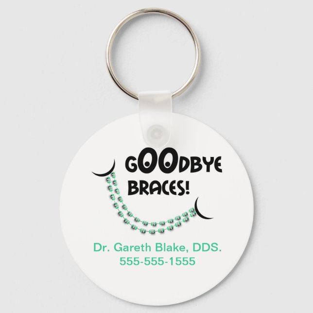 Goodbye Braces Green Orthodontist Patient Gift Cus Keychain (Front)