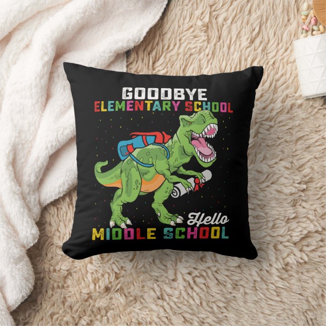 Goodbye Elementary Hello Middle School T Rex Throw Pillow (Blanket)
