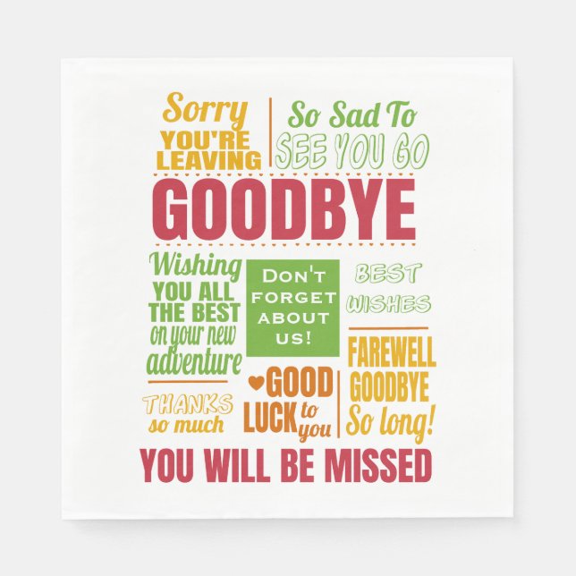 Goodbye Farewell Retirement Typography Napkins (Front)