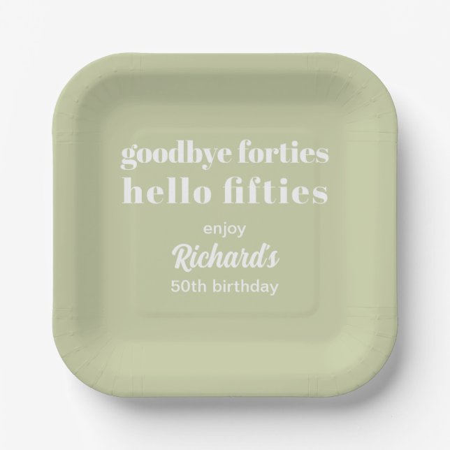 Goodbye Forties Hello Fifties 50th Birthday Party Paper Plates (Front)