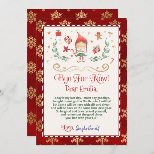 Goodbye from your elf letter for a girl invitation