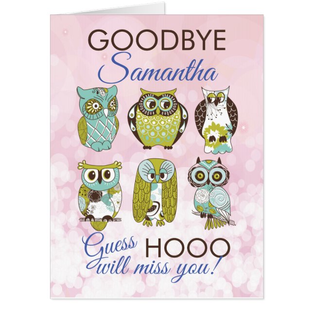 Goodbye Funny Owl Miss You Oversized Card (Front)