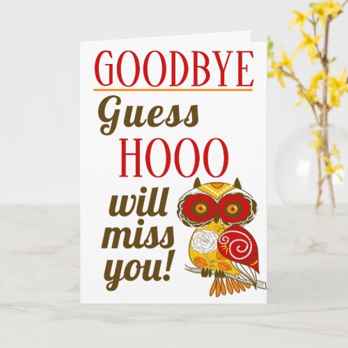 Goodbye Funny Red Farewell Owl Card