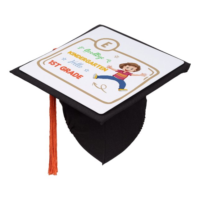 Goodbye Kindergarten Hello 1st Grade Student Graduation Cap Topper (Angled)