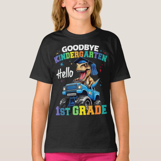 Goodbye Kindergarten Monster Truck Trex Graduation T-Shirt (Front)