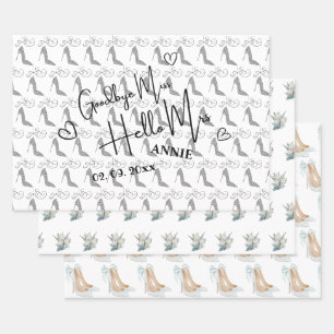 Goodbye Miss Hello Mrs Bridal Shower white Wrapping Paper Sheets
