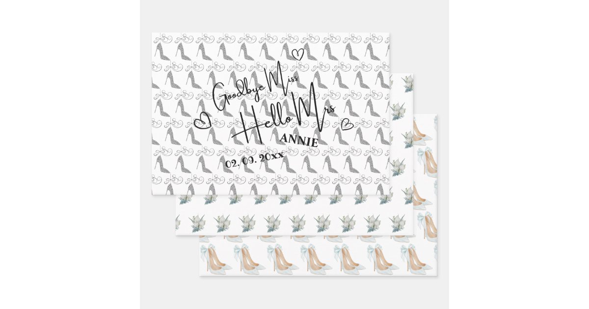 Goodbye Miss Hello Mrs Red White Bridal Shower Wrapping Paper, Zazzle