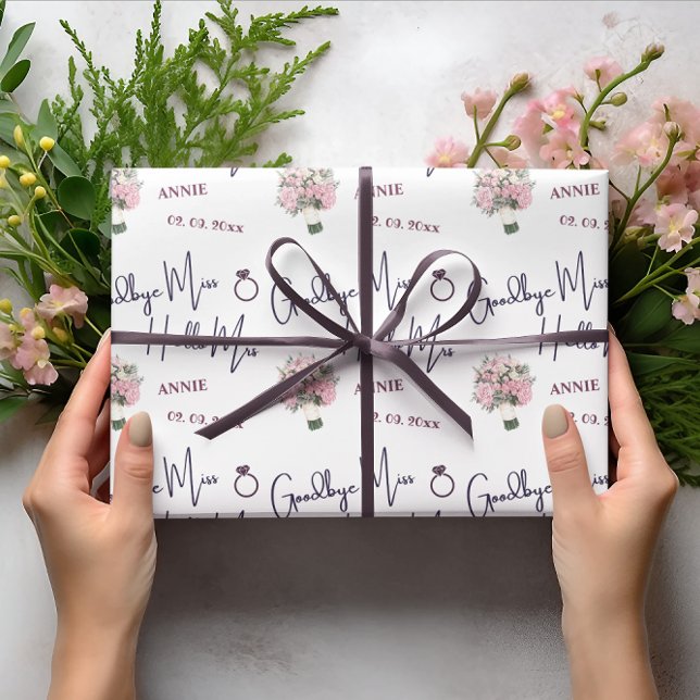 Goodbye Miss Hello Mrs Floral Bridal Shower Wrapping Paper (Creator Uploaded)