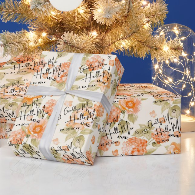 Goodbye Miss Hello Mrs Floral Cute Wrapping Paper (Holidays)