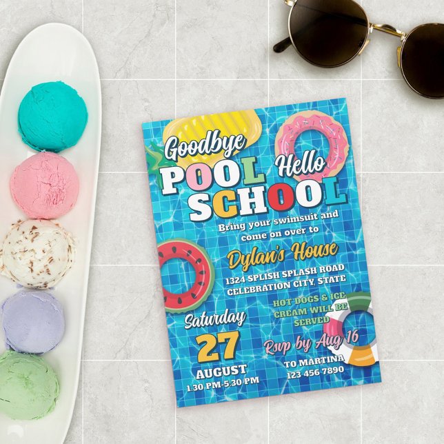 Goodbye Pool Hello School Back to School Party Invitation (Creator Uploaded)